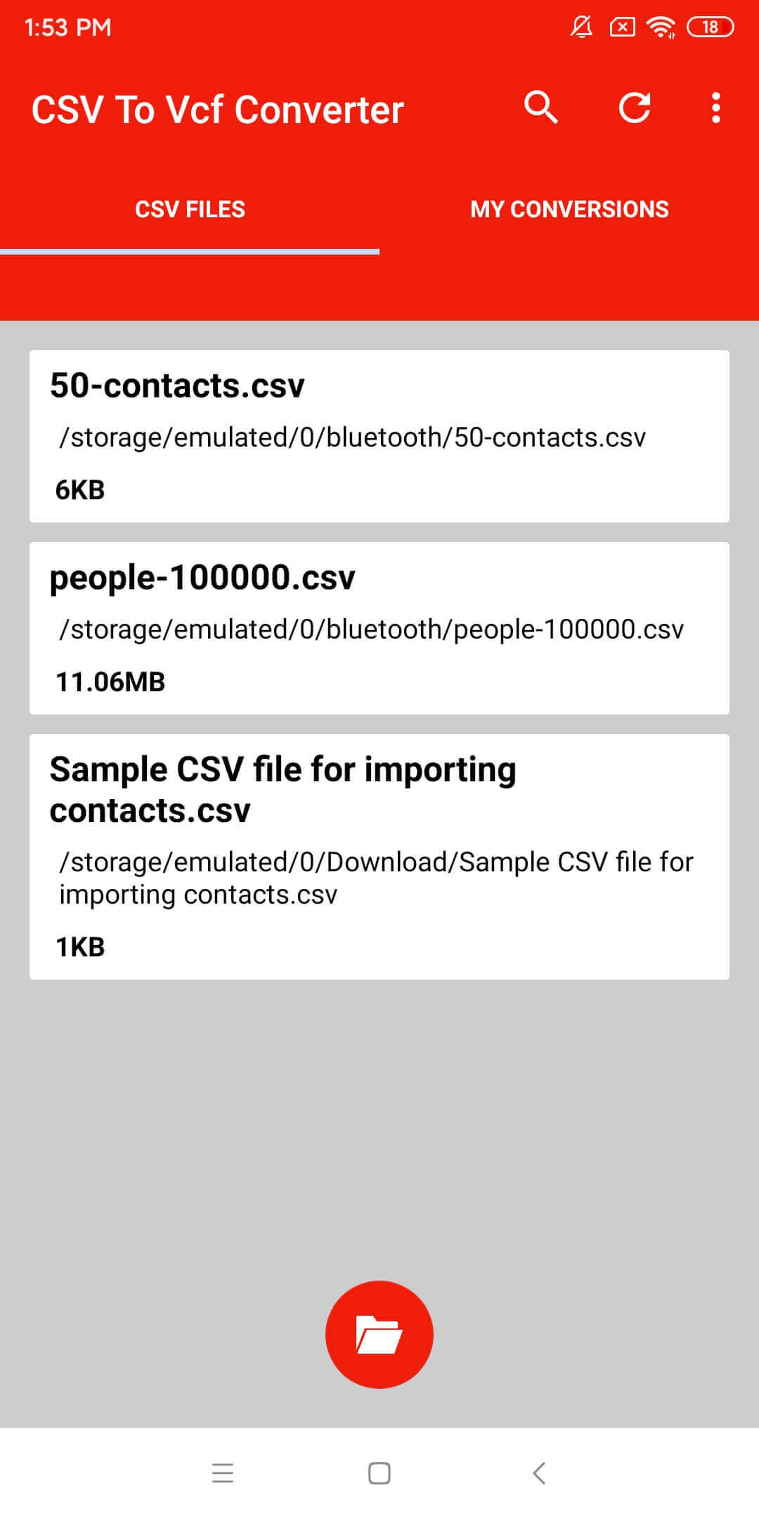 the CSV Files tab showing three CSV files