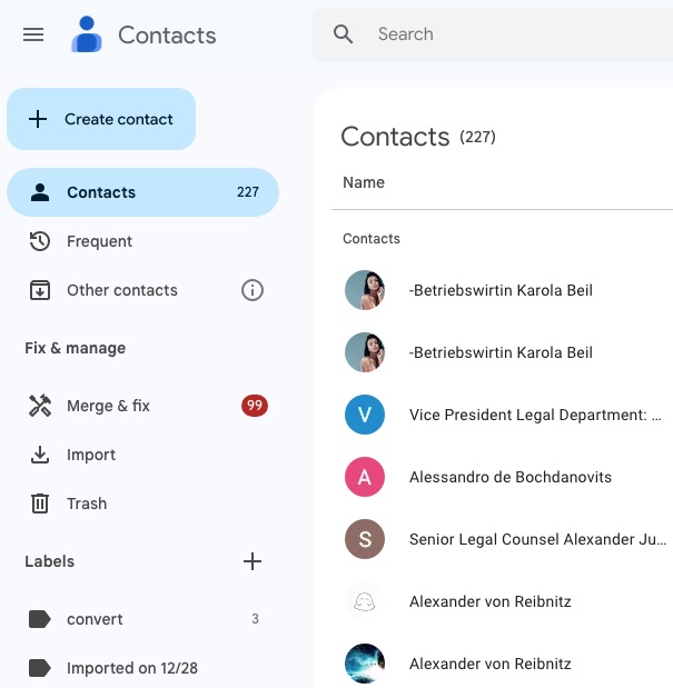 Import button in Google Contacts