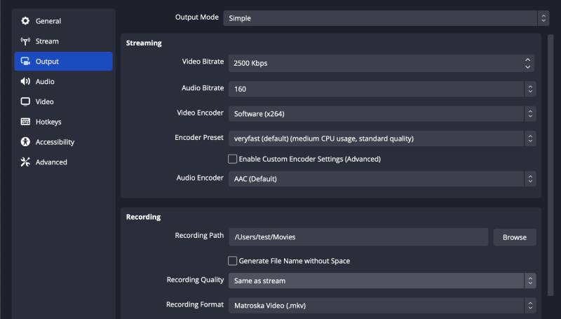 obs output recording settings