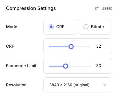 compress mov online with advanced settings