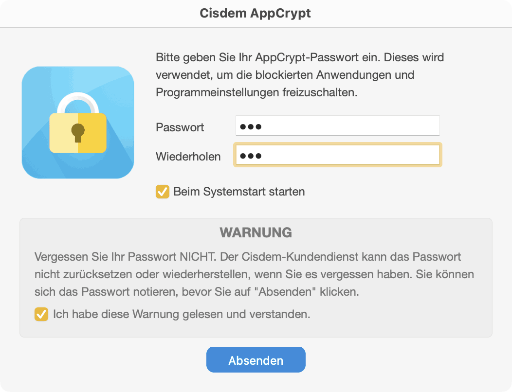 a screen asking users to set a password