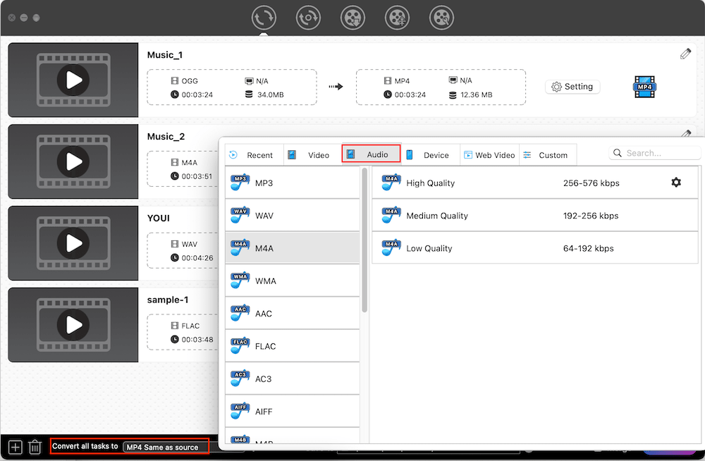 set the output format in one click