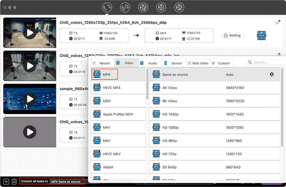 choose output format