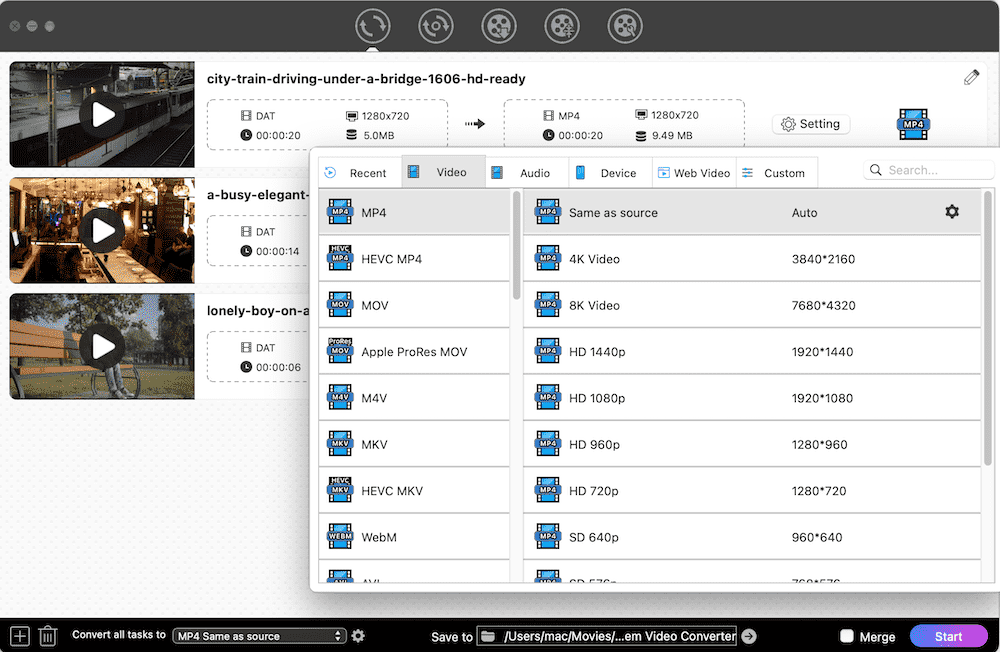 choose mp4 format