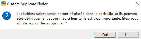 un message qui vous demande si vous êtes sûr de supprimer les doublons sélectionnés