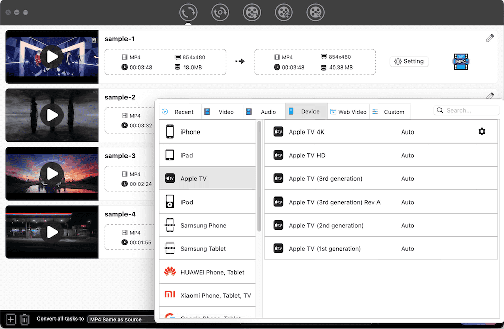 choose apple tv output format