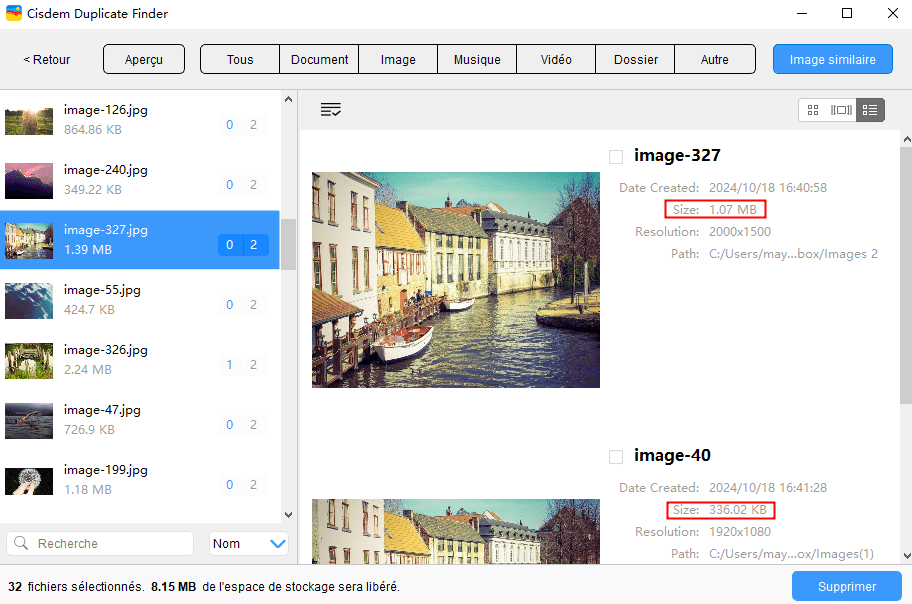 les images similaires trouvées par cisdem duplicate finder