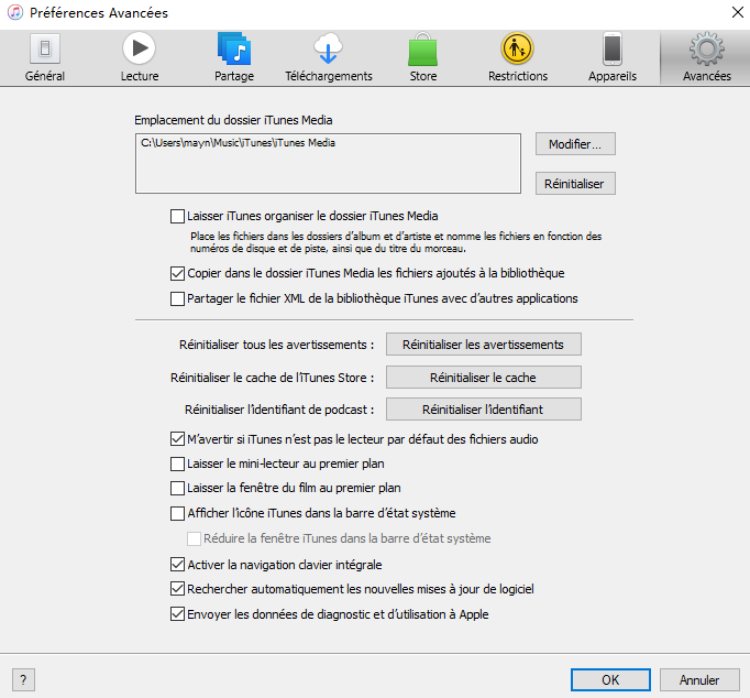 Préférences iTunes