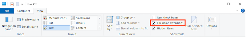 show file extension
