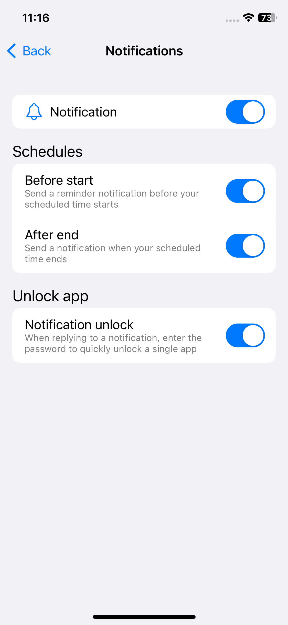 Notification unlock is turned on