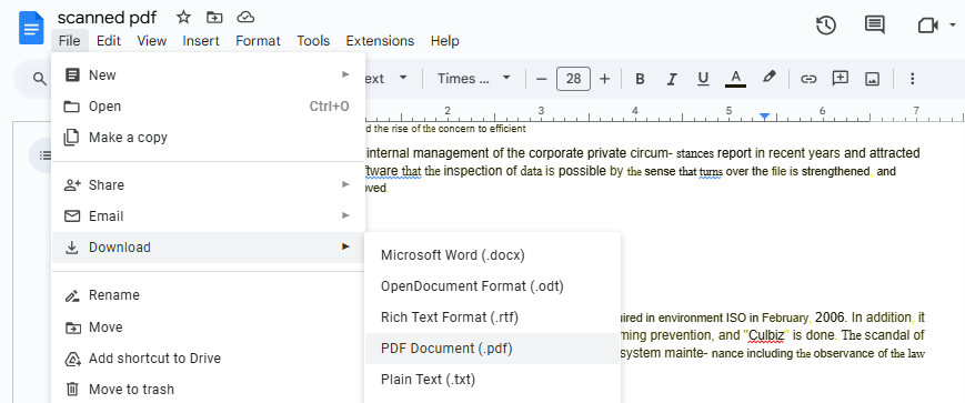 download edited PDF from Google Docs