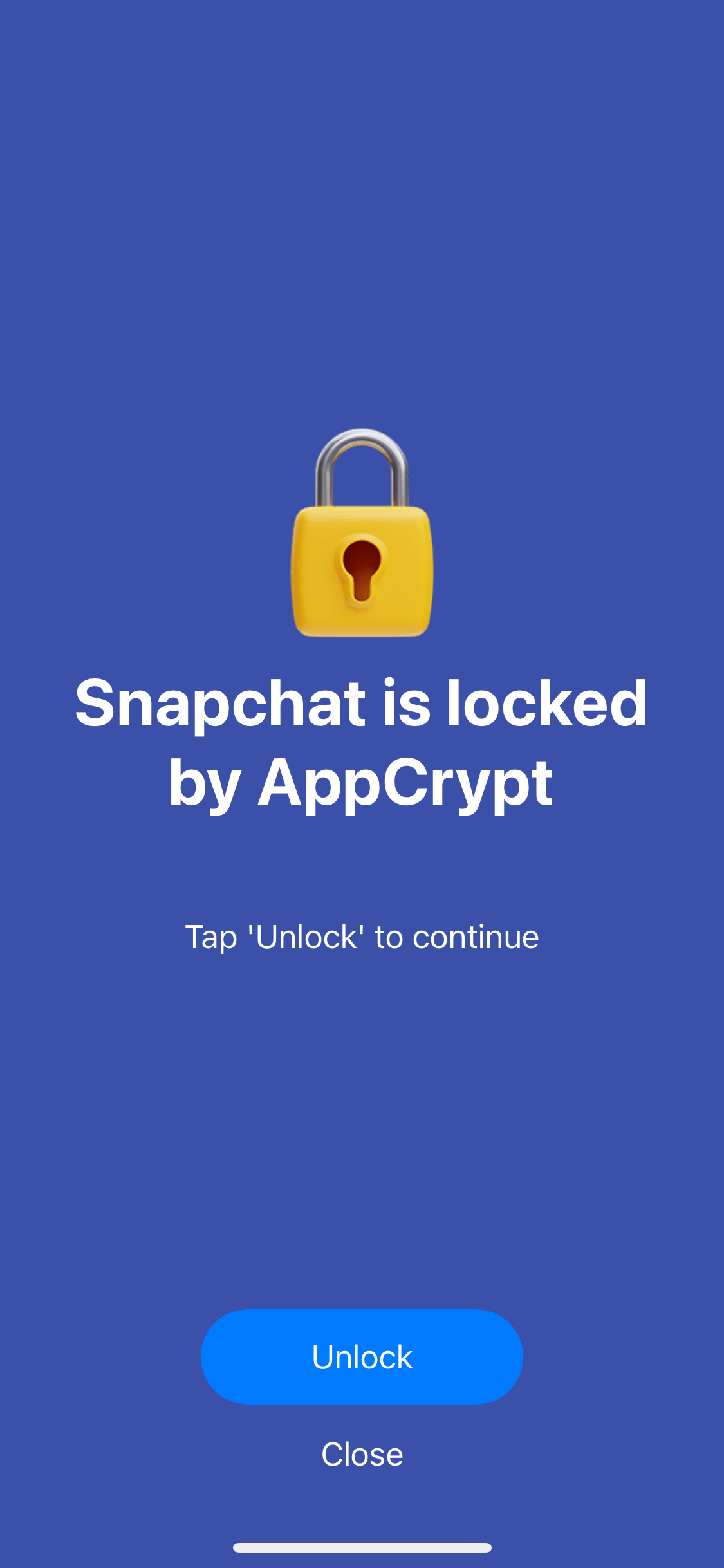 a screen showing a lock icon, a message saying that Snapchat is locked, and an Unlock button