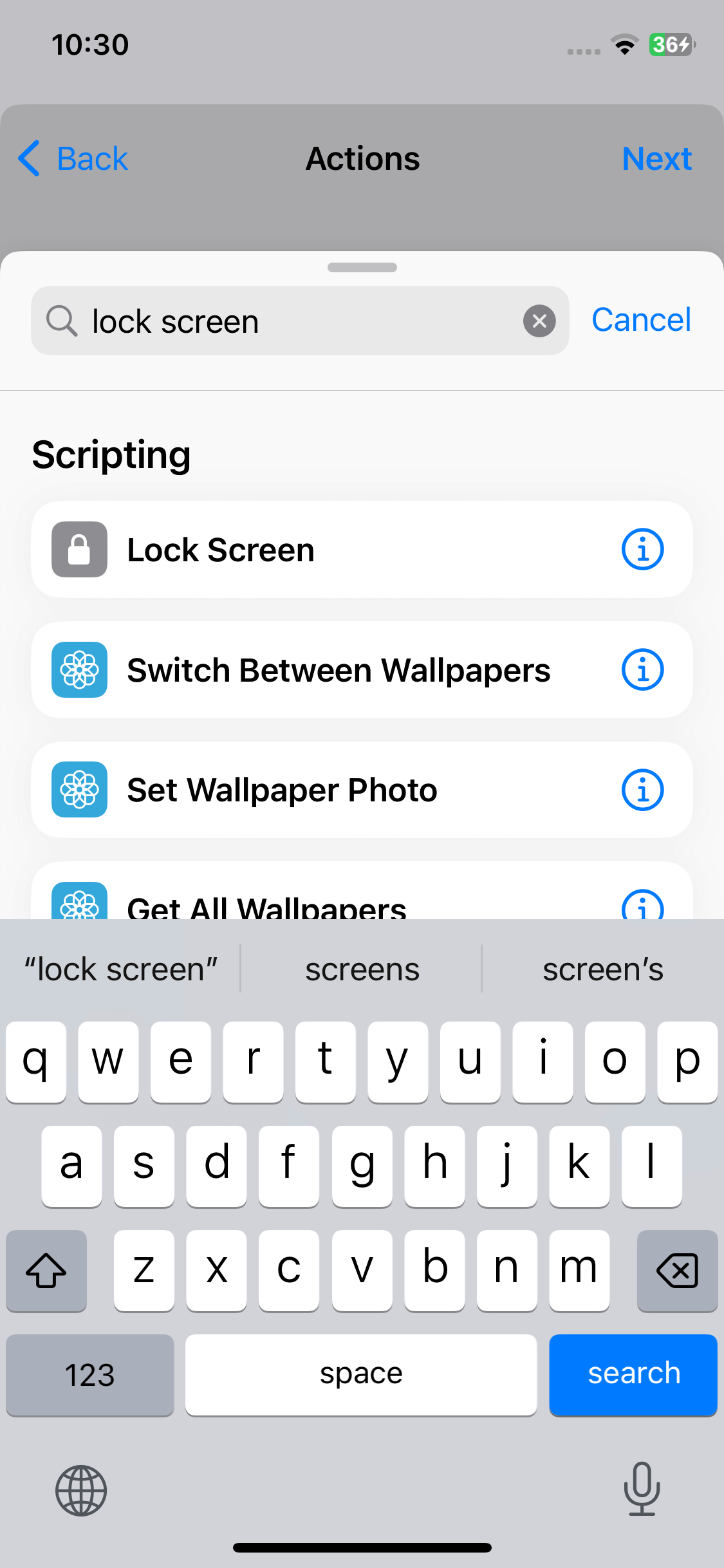 Lock Screen showing up in the search results