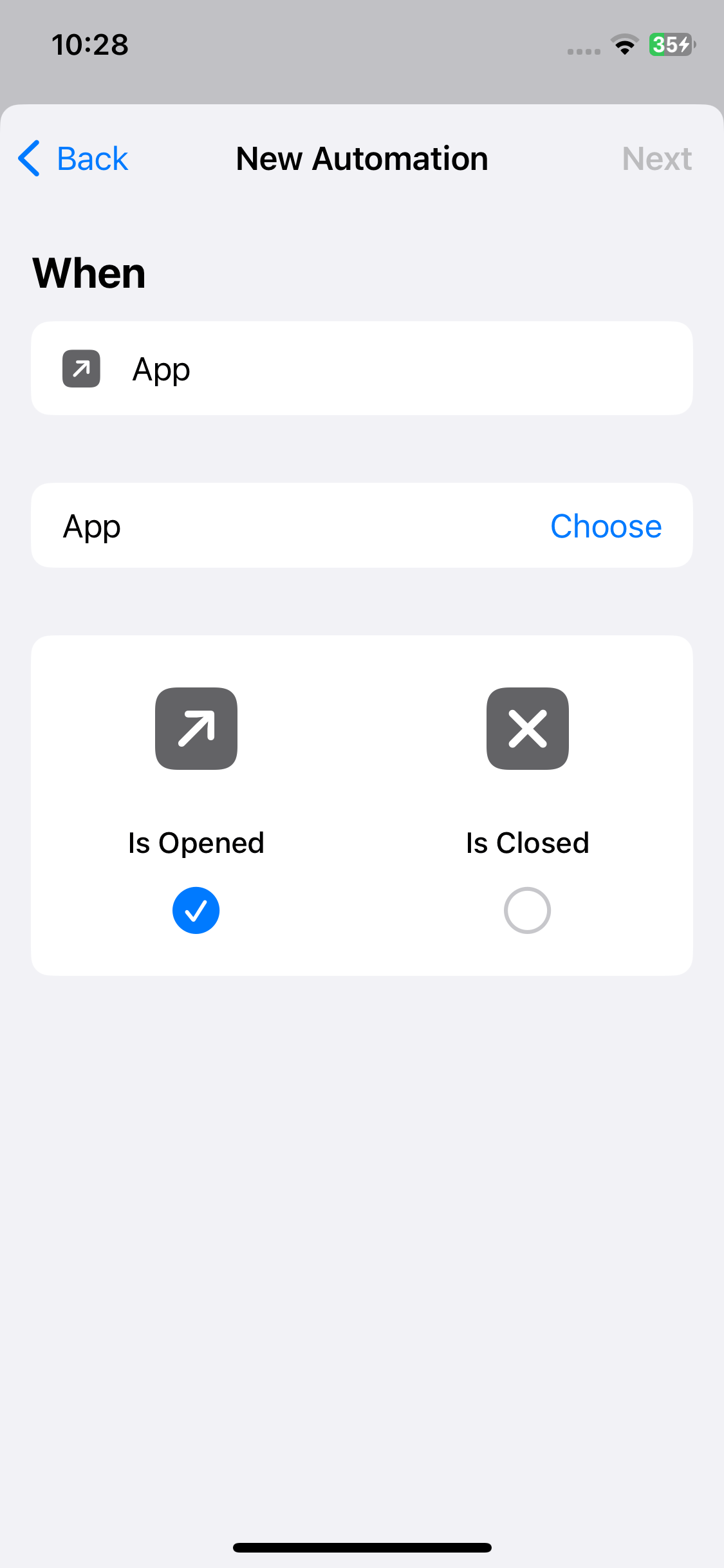 a screen showing a Choose button next to the word "App"