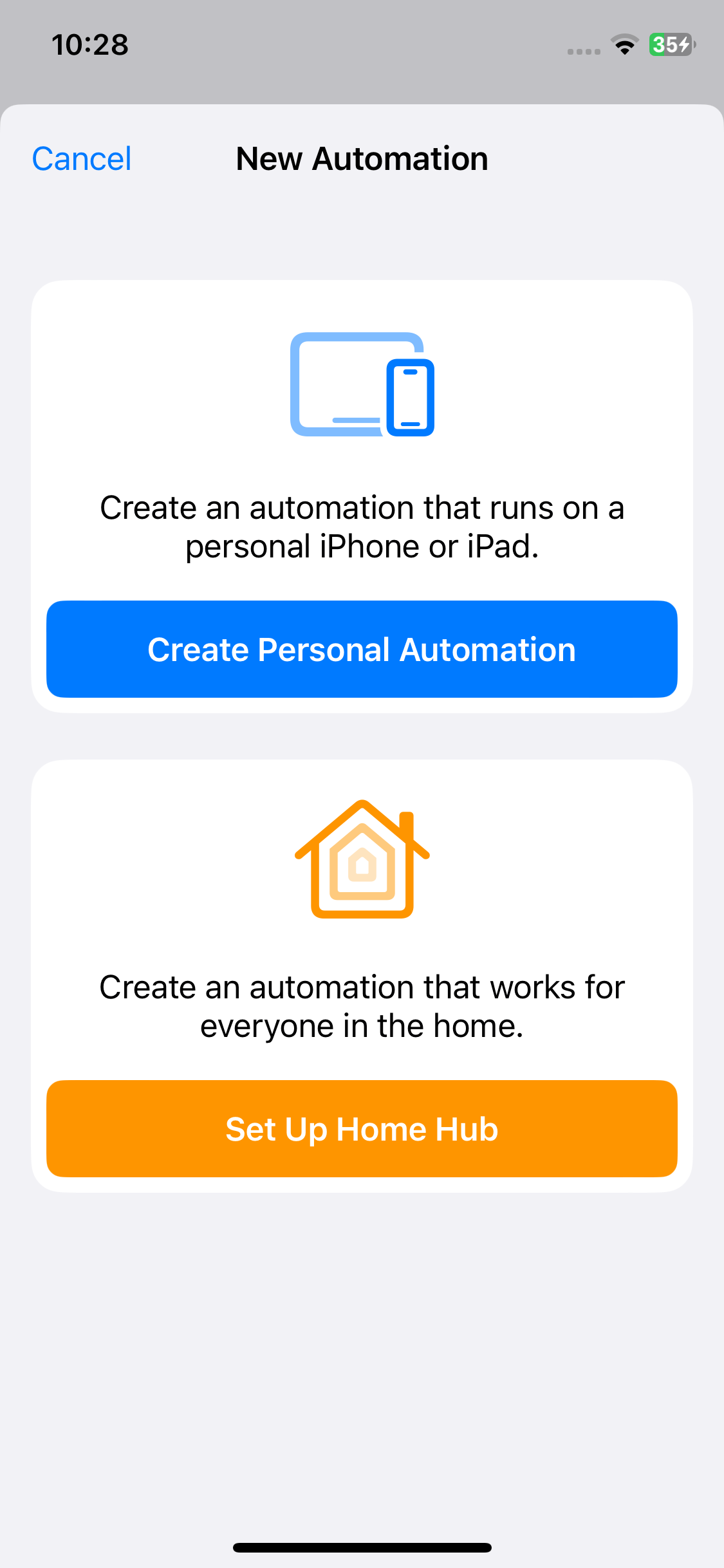 a screen showing a Create Personal Automation button