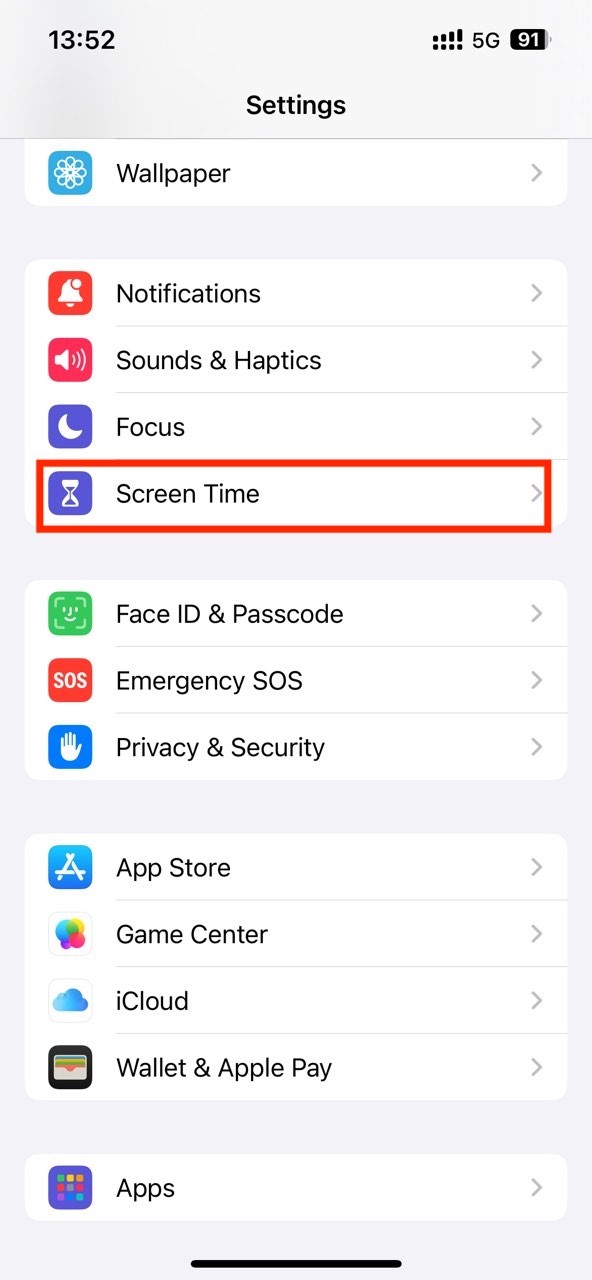 tap Screen Time