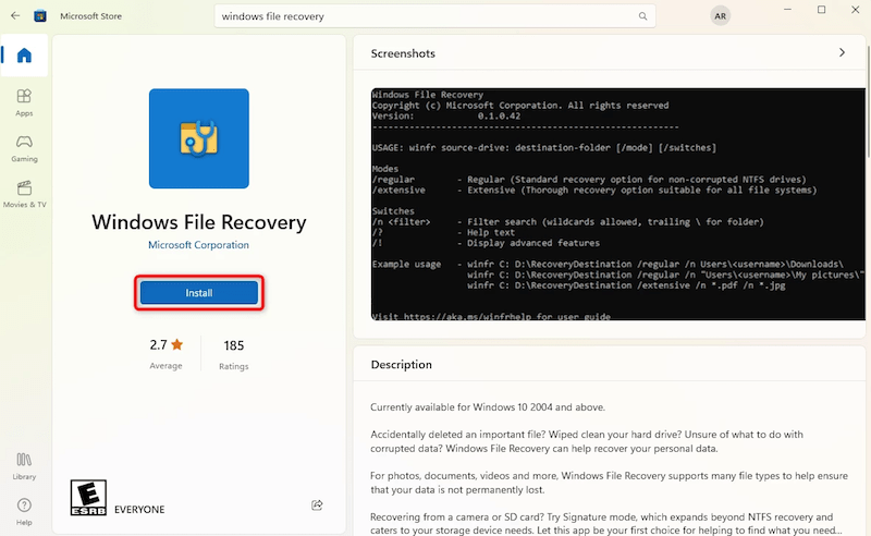 recover with windows file recovery 01