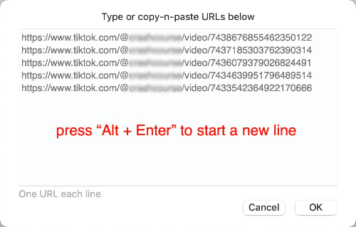 parse multiple tiktok urls