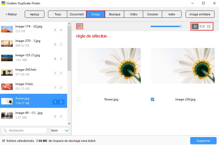 les doublons photos trouvés par Cisdem Duplicate Finder