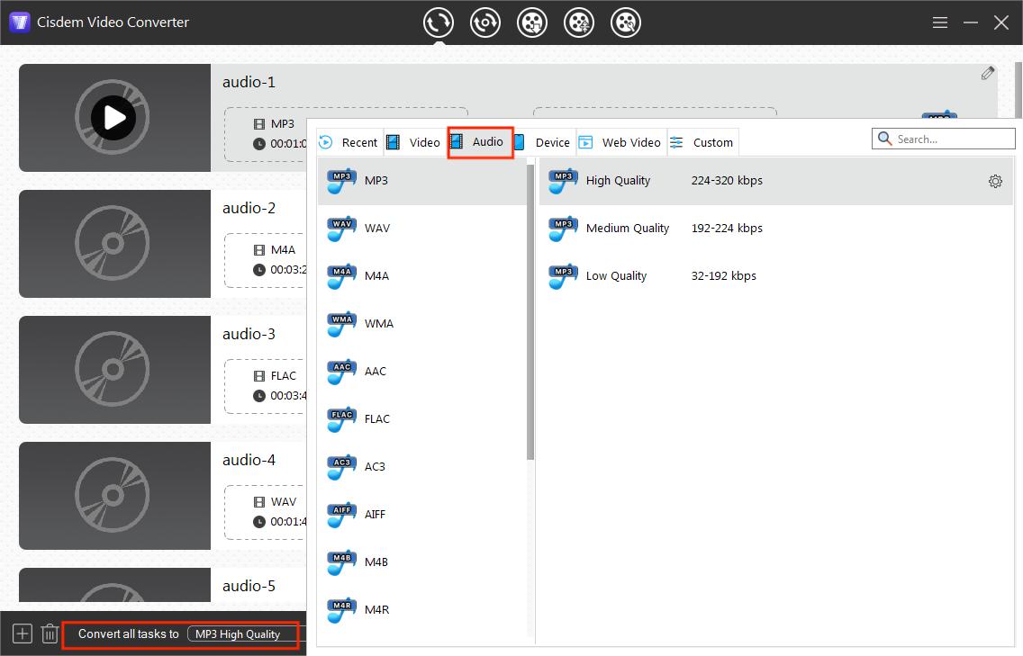 output format selection