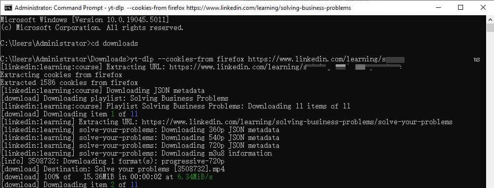 yt-dlp download LinkedIn learning course