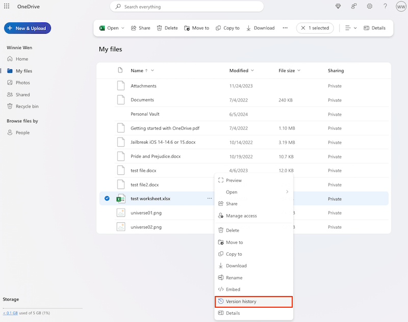 restore in onedrive 01