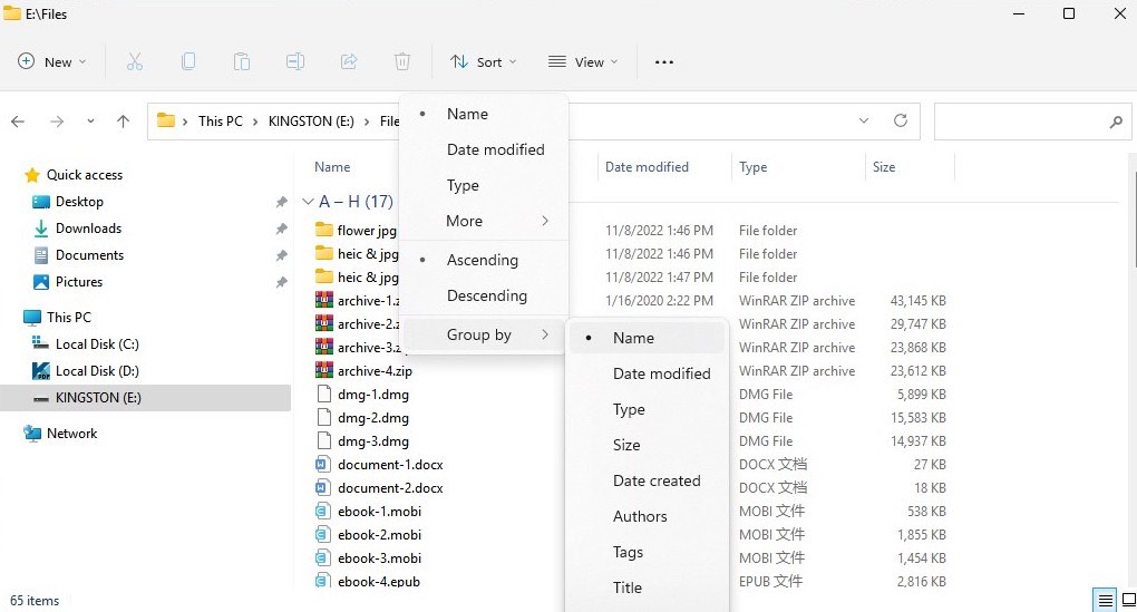 sort files in File Explorer