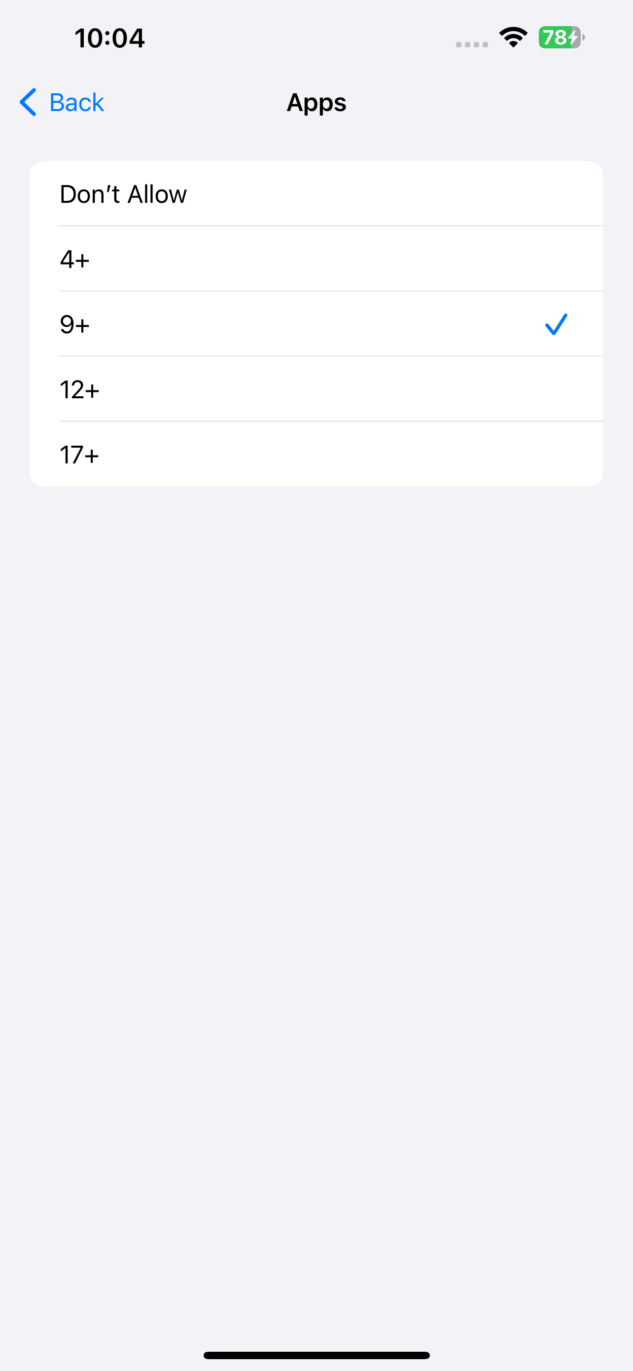 age rating 9+ being selected