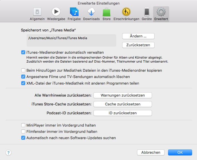 itunes advanced preferences