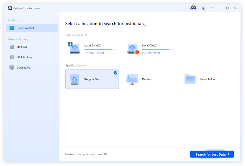 recover recycle bin file with cisdem 01