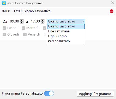 imposta un programma per YouTube