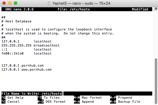 a Terminal window showing the hosts file content