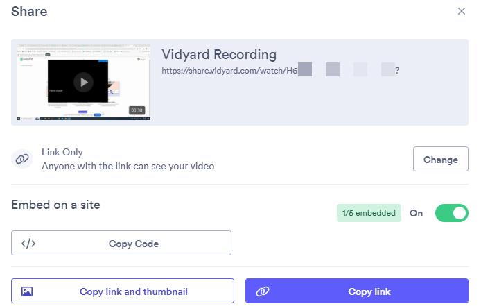 copy vidyard video link