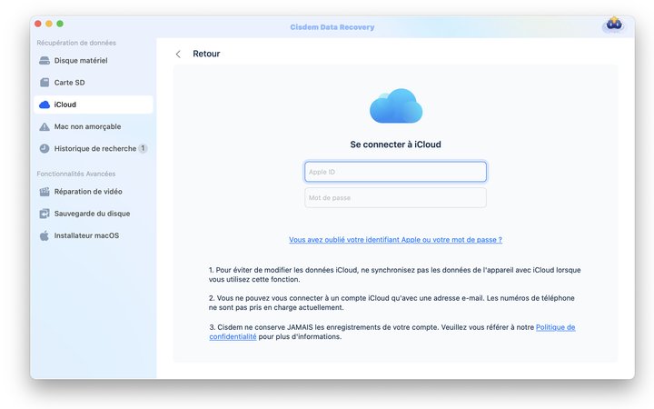 récupération icloud cisdem 02