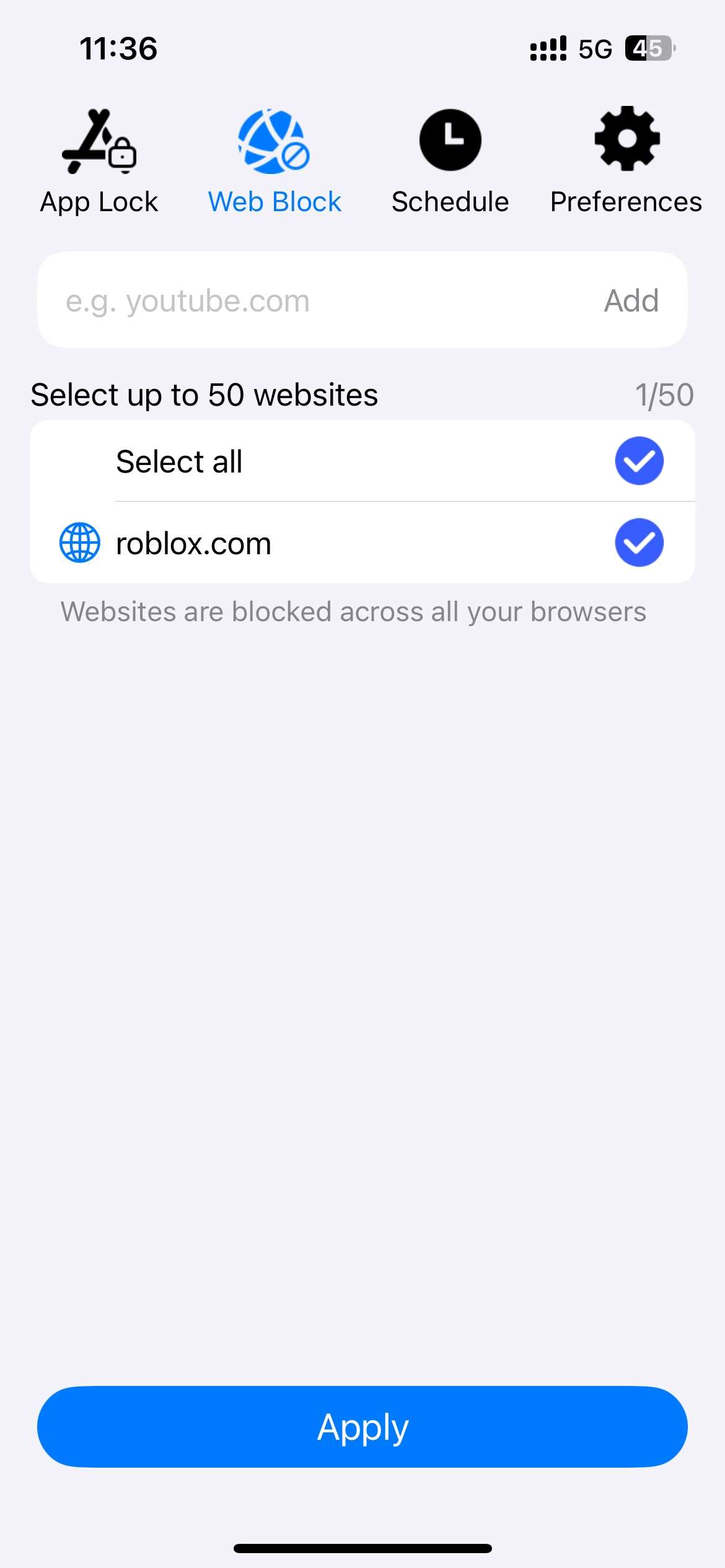 block roblox.com on iPhone using AppCrypt