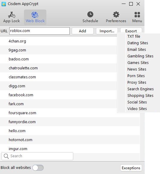 add roblox.com to block list