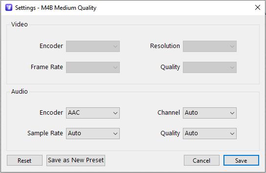 m4b format advanced settings