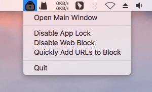 clicking a lock icon bringing up an Open Main Window option along with for other options