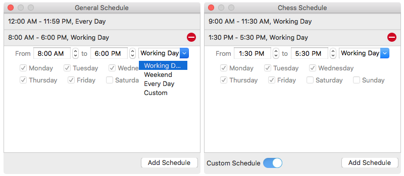 a Schedule dialog