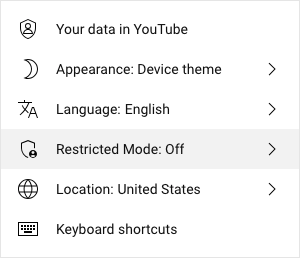 a screen showing the Restricted Mode option and several other options