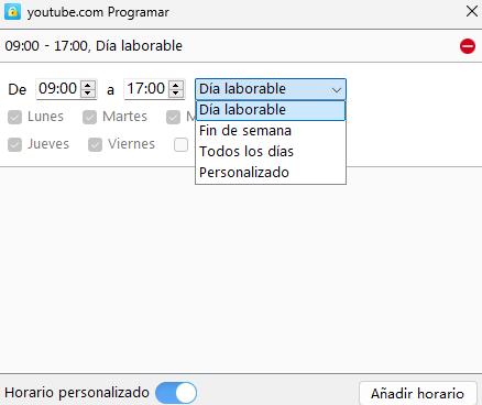 bloquear sitios web en Opera en determinados momentos