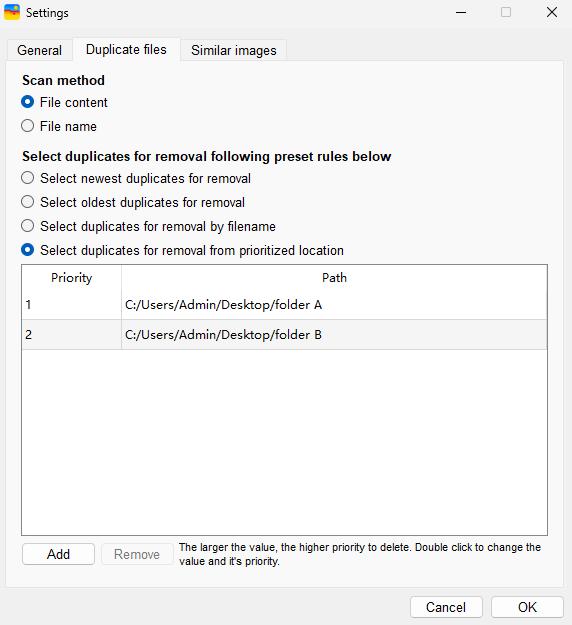 set priority in Settings