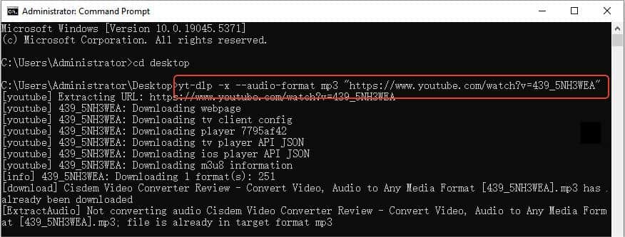 convert YouTube video to mp3 with yt-dlp on Windows