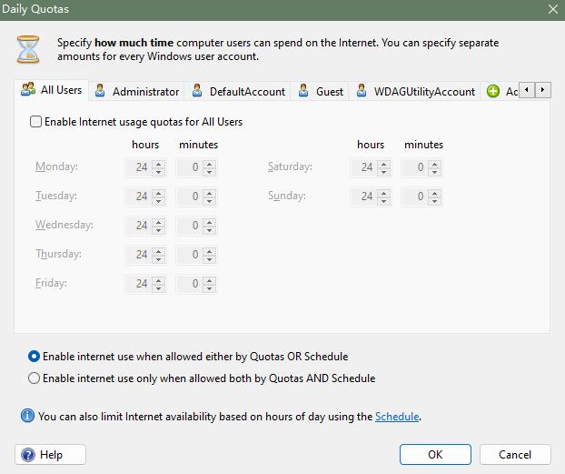 daily Internet usage limits