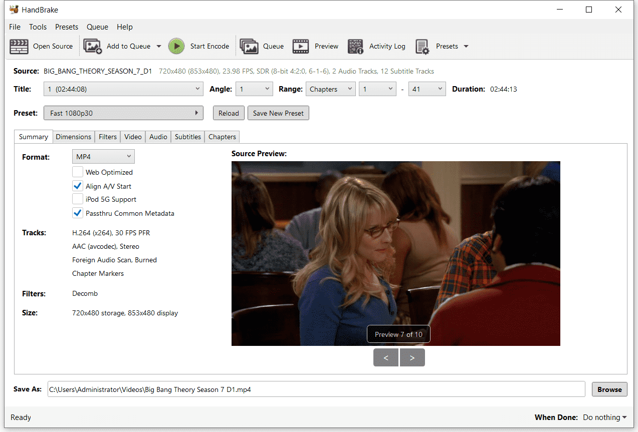 handbrake vob to mp4 converter interface