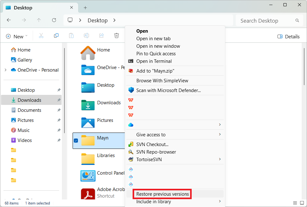 restore music picture document folders windows history02