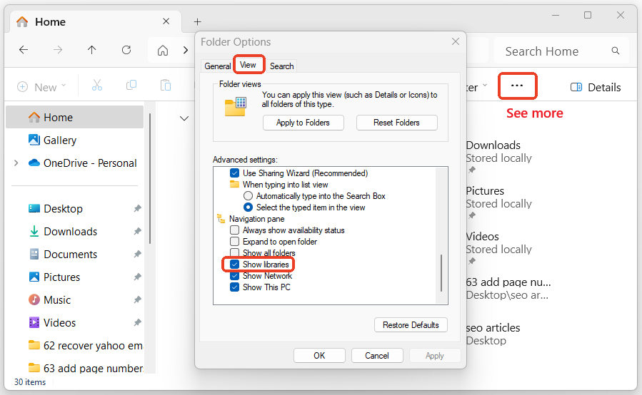 restore music picture document folders windows02