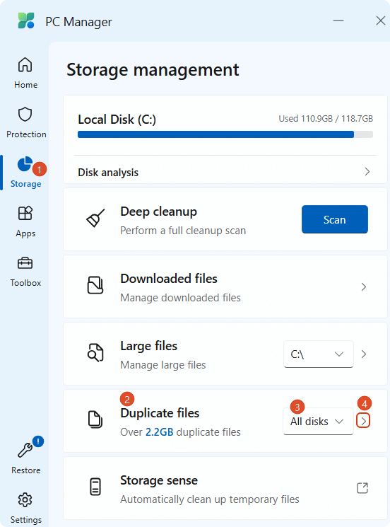 supprimer les doublons Microsoft PC Manager
