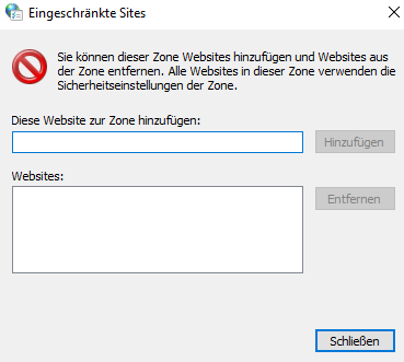 zu eingeschränkten Websites hinzufügen