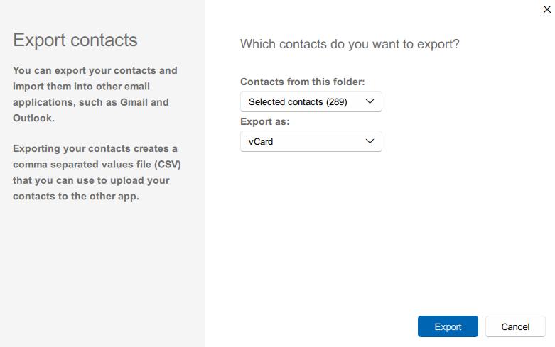 export contacts